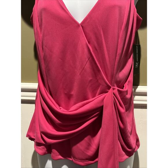 INC NEW Women’s Pink Fuchsia Tank Blouse Faux Wrap Rhinestone accent M Dressy - Picture 5 of 10